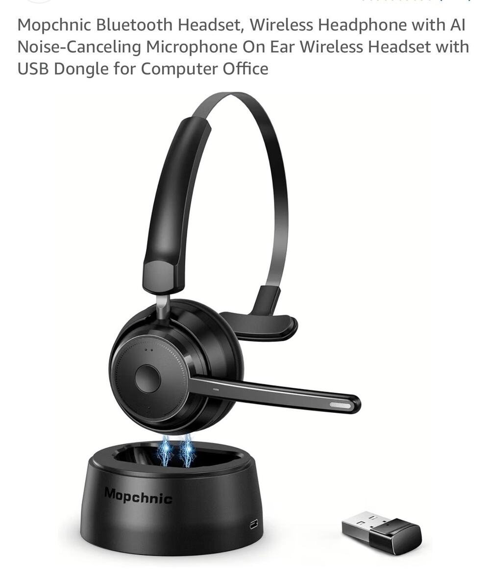 Mopchnic Bluetooth Headset, Wireless Headphone with AI Noise-Canceling -BB7